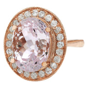 10.57 Carat Natural Kunzite 14K Solid Rose Gold Diamond Ring - Fashion Strada