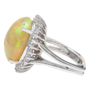 13.48 Carat Natural Opal 14K Solid White Gold Diamond Ring - Fashion Strada