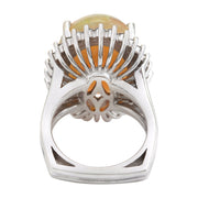 13.48 Carat Natural Opal 14K Solid White Gold Diamond Ring - Fashion Strada