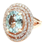4.27 Carat Natural Aquamarine 14K Solid Rose Gold Diamond Ring - Fashion Strada