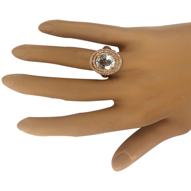 4.27 Carat Natural Aquamarine 14K Solid Rose Gold Diamond Ring - Fashion Strada