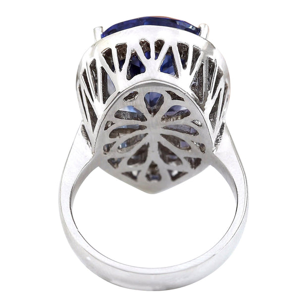 15.18 Carat Natural Tanzanite 14K Solid White Gold Diamond Ring - Fashion Strada