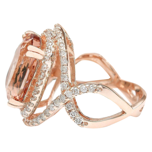 11.51 Carat Natural Morganite 14K Solid Rose Gold Diamond Ring - Fashion Strada