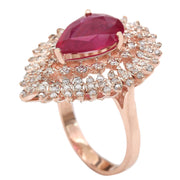 4.78 Carat Natural Ruby 14K Solid Rose Gold Diamond Ring - Fashion Strada